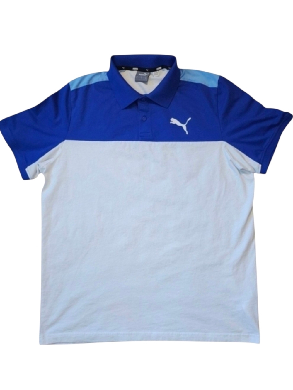 PUMA XL Blue White Colorblock Performance Polo Athleisure Extra Large